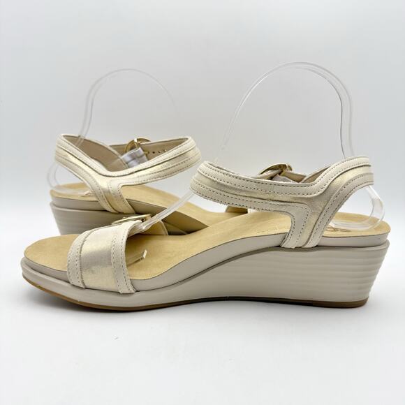 SAS Womens Seight Wedge Sandal Size 10 WW Gold Beige Leather NIB - Picture 7 of 12
